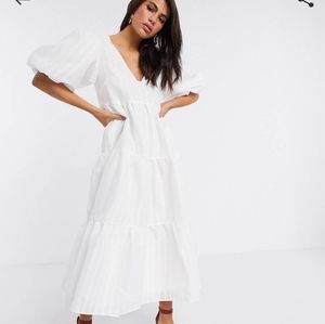 ASOS Tiered midi smock dress textured stripe puff